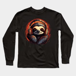 Slothy Vibes Cute Sloth with Headphones Long Sleeve T-Shirt